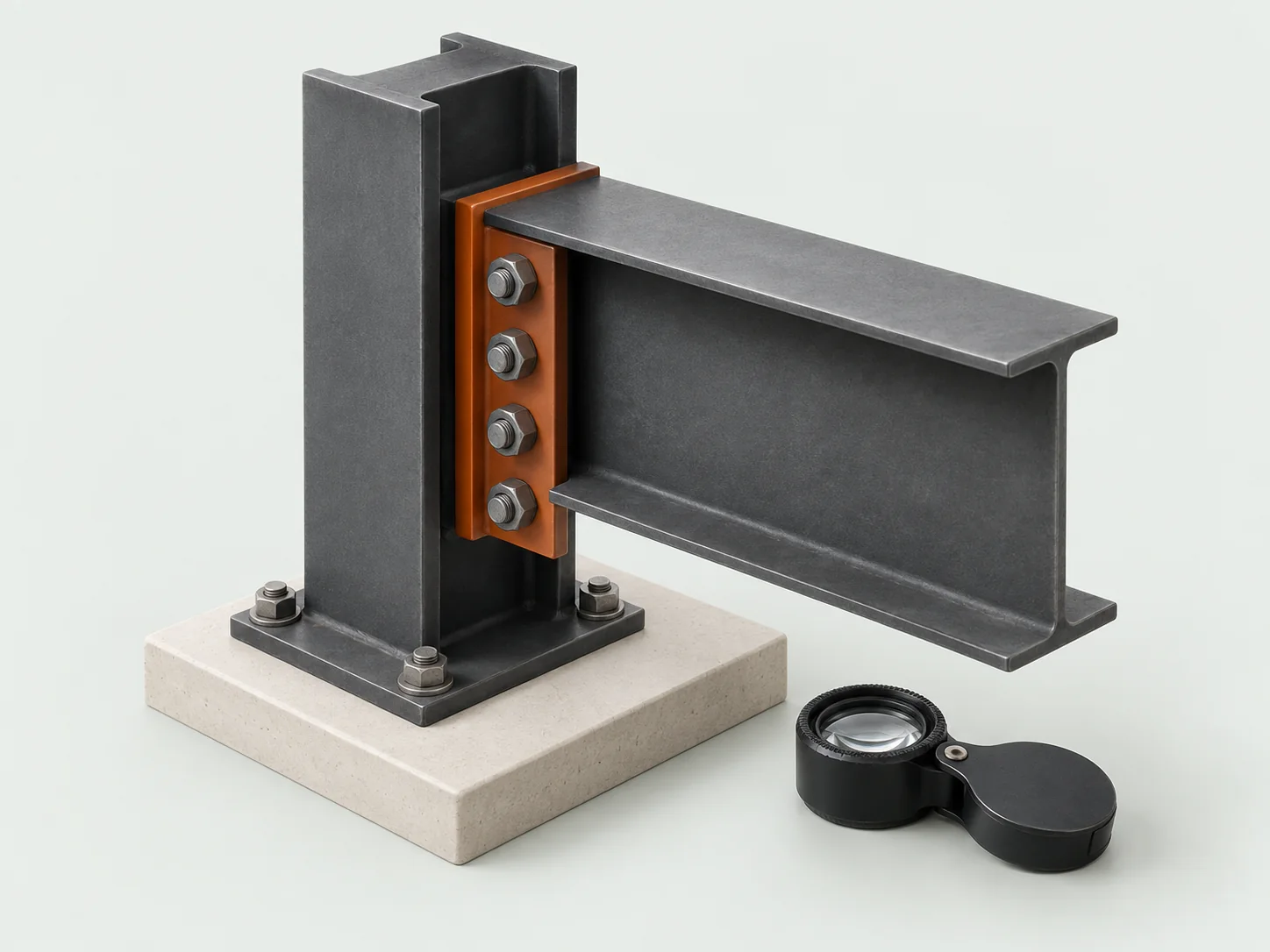 A structural connection and inspection lens representing focused technical review